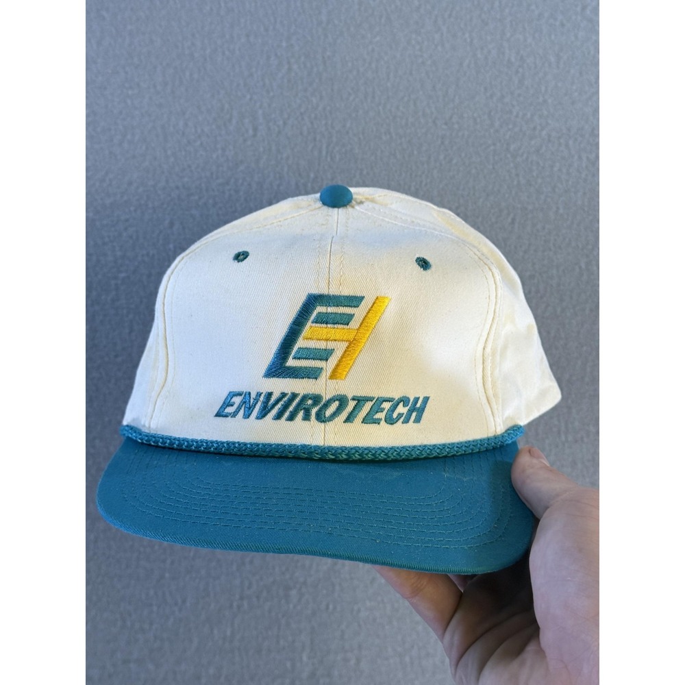 VTG Envirotech YoungAn Hat Cap Snap Back Mens One Size White Teal Rope Twill